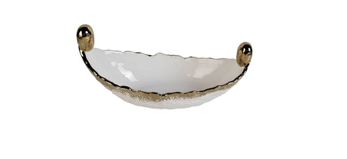 White Porcelain Boat Dish with Gold Edge, 13.5
