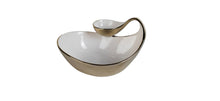 Load image into Gallery viewer, White Porcelain Chip and Dip Bowl Gold Edged, 10&quot;