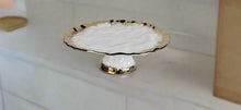 Load image into Gallery viewer, White Porcelain Cake Stand with Gold Edge, 13.25&quot;D