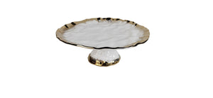 White Porcelain Cake Stand with Gold Edge, 13.25"D