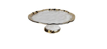Load image into Gallery viewer, White Porcelain Cake Stand with Gold Edge, 13.25&quot;D