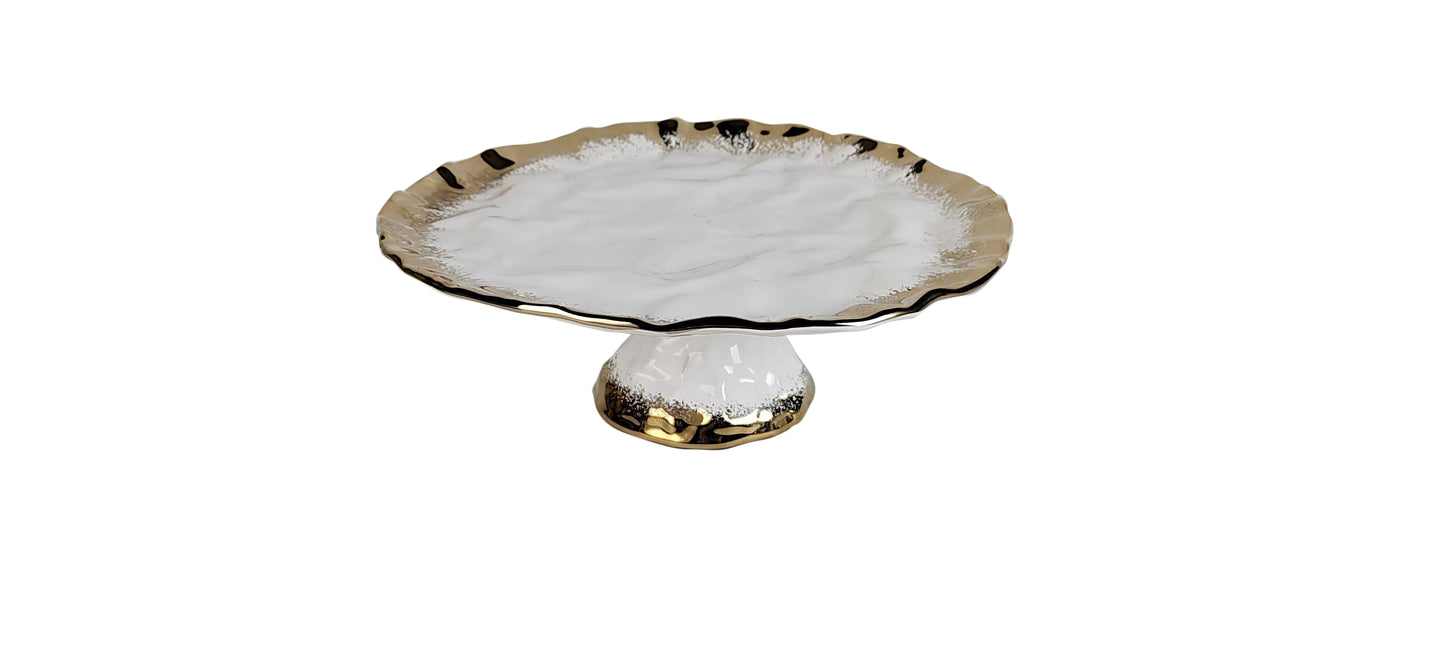 White Porcelain Cake Stand with Gold Edge, 13.25