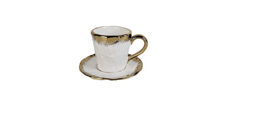 White Porcelain Coffee Set with Gold Edge, 7.5 oz