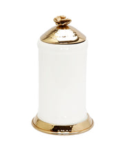 Load image into Gallery viewer, Large White Glass Canister Gold Hammered Lid and Base 
Flower Knob