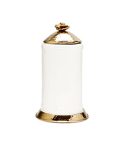 Load image into Gallery viewer, Medium White Glass Canister Gold Hammered Lid and Base Flower Knob, 10&quot;H