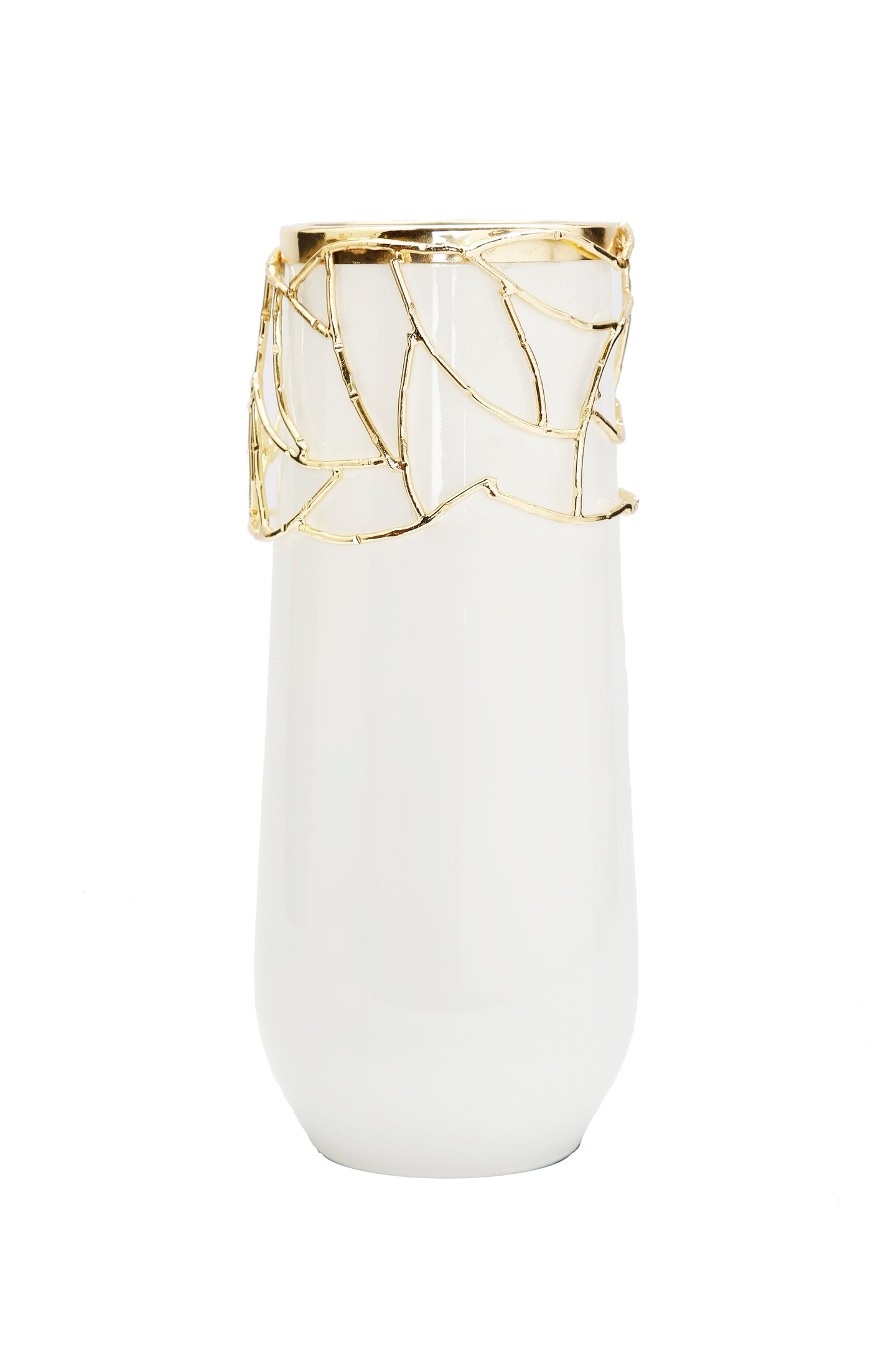 White Glass Vase Gold Mesh Design
