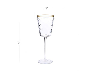 Set of 6 Pebble Glass Wine Glasses with Gold Rim