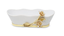 Load image into Gallery viewer, Porcelain Rectangle Bowl with Gold Flower Detail, 11&quot;