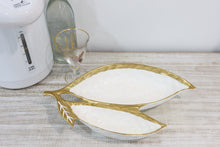 Load image into Gallery viewer, White Porcelain Leaf Relish Dish with Gold Rim