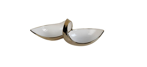White Porcelain Double Snack Bowl with Gold, 13