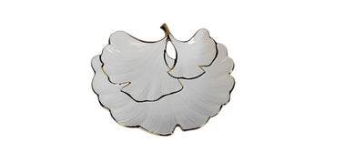White Porcelain Sectional Leaf Plate Gold Edged, 11.75