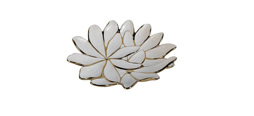 White Porcelain Flower Plate with Gold Edge, 13