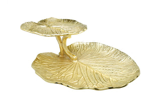 2 Tier Gold Lotus Flower Tray