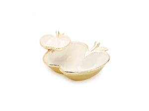 Two Apple Dish Gold/White