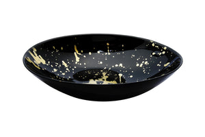 Black Oval Shaped Bowl with Splashy Gold Design