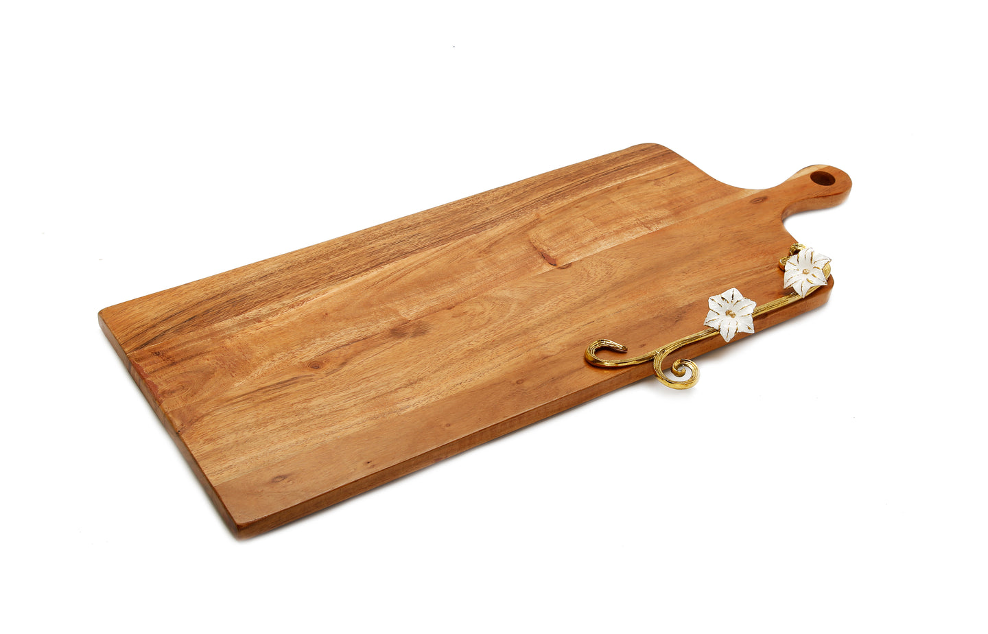 Wood Charcuterie Board Gold Flower Design with Handle flat base
