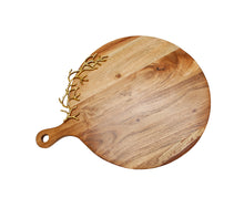 Load image into Gallery viewer, Wood Charcuterie Board Coral Design 15&quot; Round with 4&quot; Handle