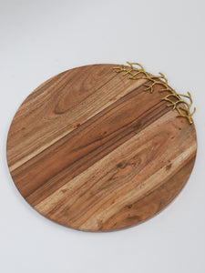 Wood Charcuterie Board Coral Design Round without Handle