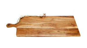 Wood Charcuterie Board White Lotus Design With Handle
