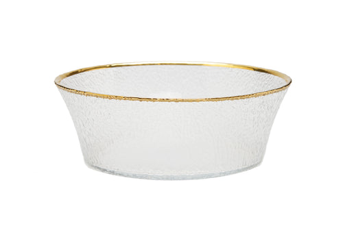 Pebbled Glass Bowl Raised Rim with Gold Border