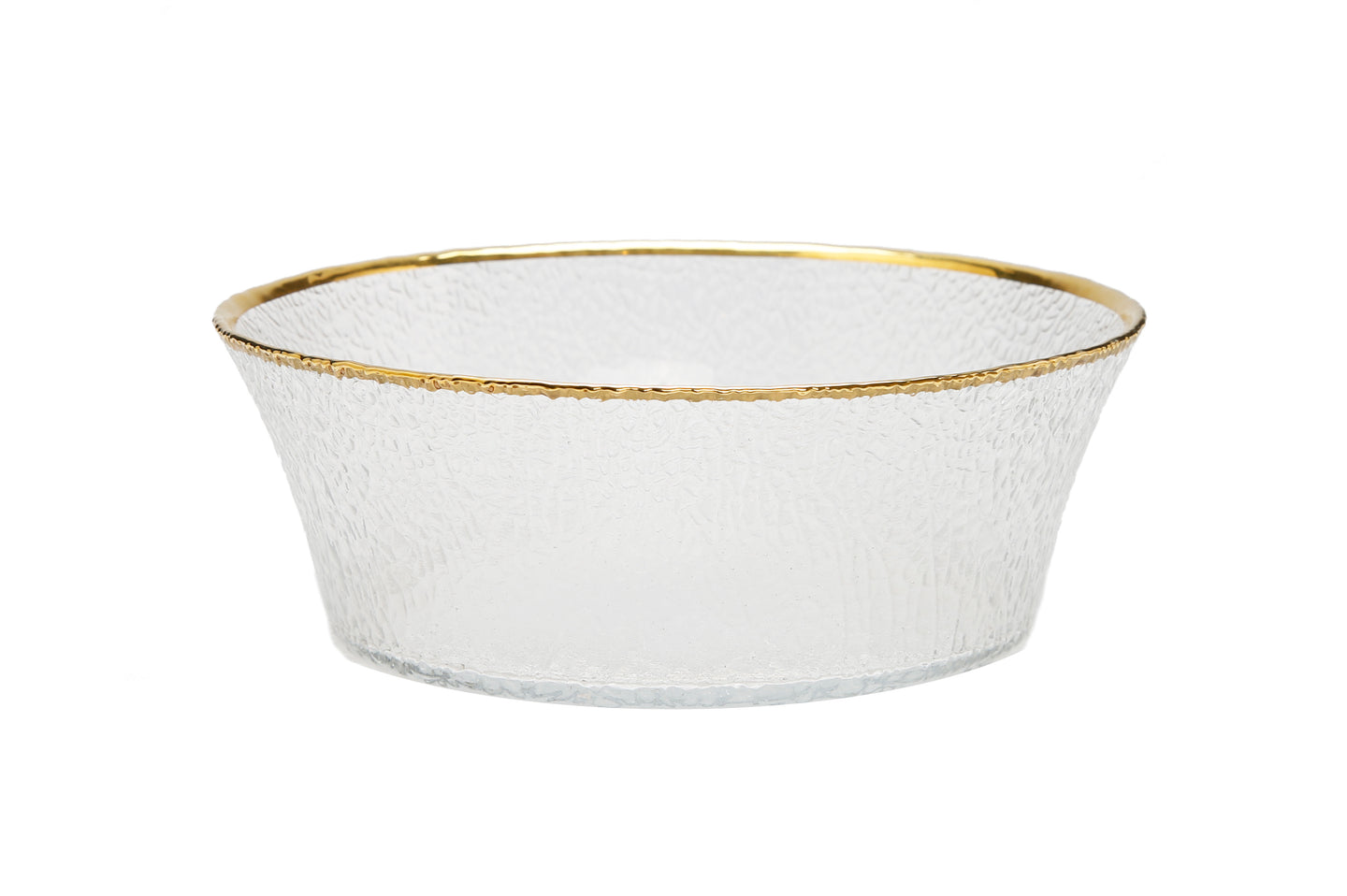 Pebbled Glass Bowl Raised Rim with Gold Border