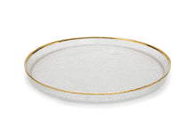 Load image into Gallery viewer, Set of 4 Pebbled Glass Chargers Raised Rim with Gold Border