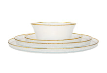 Load image into Gallery viewer, Set of 4 Pebbled Glass Dinner Plates Raised Rim with Gold Border