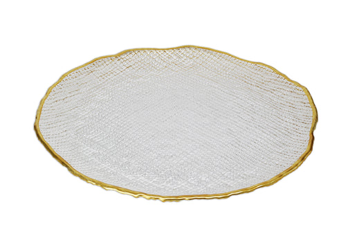 Set of 4 Crushed Glass Chargers with Gold Trim
