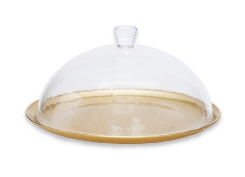 Gold Cake Plate with Glass Dome - 12