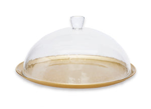 Gold Cake Plate with Glass Dome - 12"D