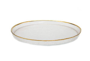 Set of 4 Pebbled Glass Dinner Plates Raised Rim with Gold Border