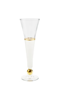 Set of 6 White Flutes with Gold Ball and Clear Stem