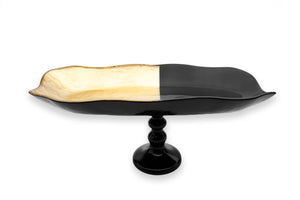 16"L Large Footed Tray Black and Gold Design