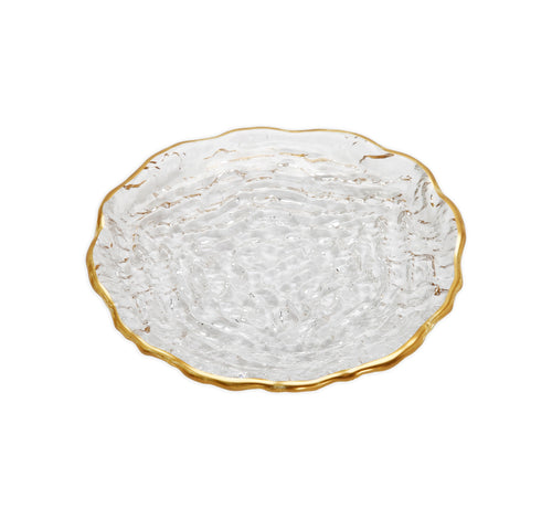 Set of 4 Crushed Glass Dessert Plates with Gold Rim - 6