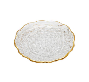 Set of 4 Crushed Glass Dessert Plates with Gold Rim - 6"D