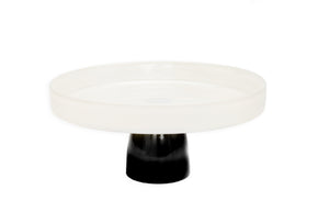 White Glass Cake Plate on Black Stem