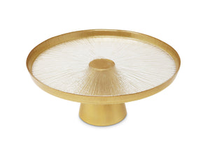 Glass Footed Cake Plate with Gold Rim