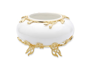 White Glass Bowl with Gold Detail - 10"D x 6"H