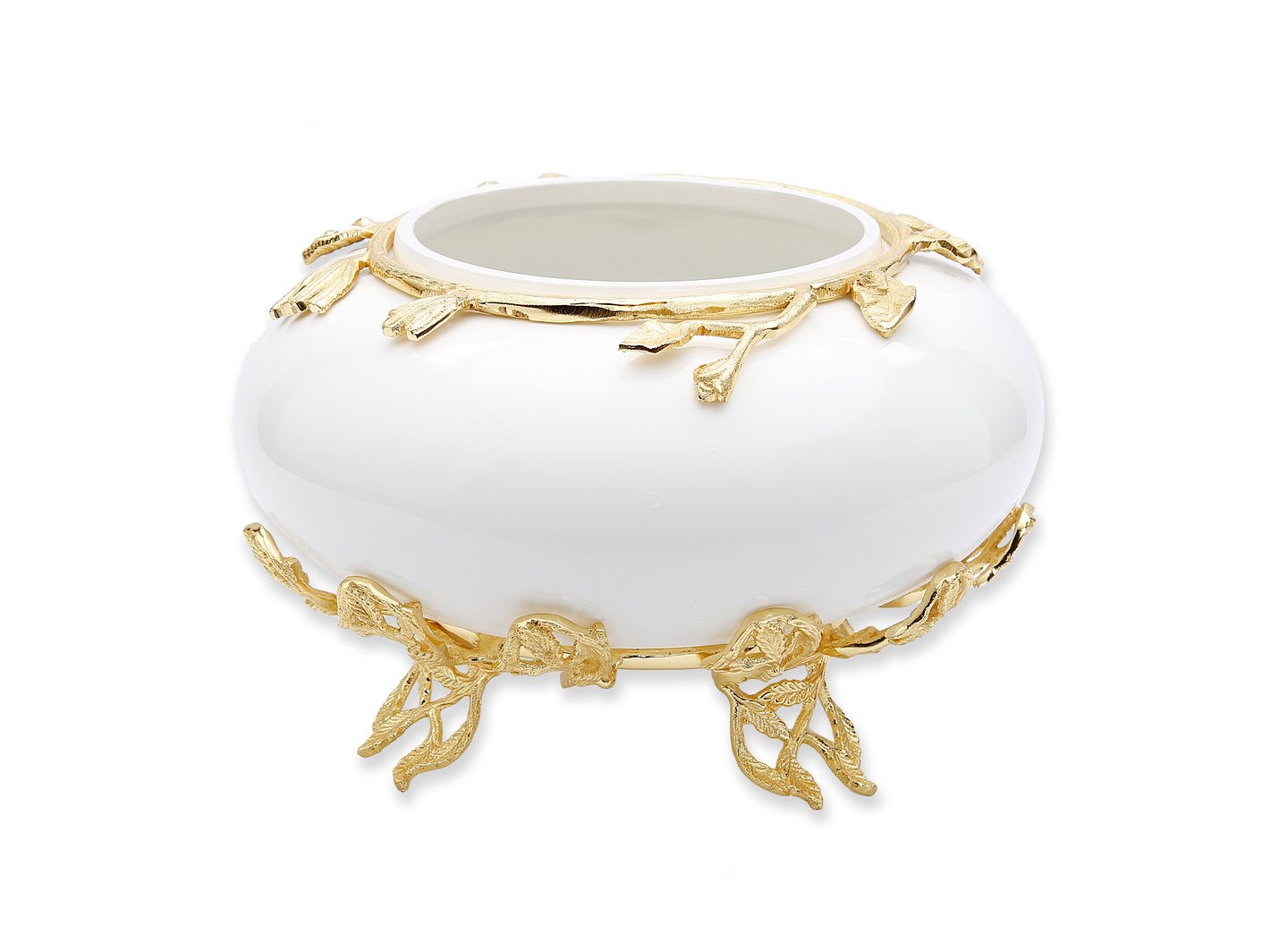 White Glass Bowl with Gold Detail - 10