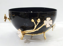 Load image into Gallery viewer, Black Glass Bowl with Gold Flower Detail