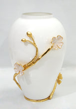 Load image into Gallery viewer, White Vase with Gold Flower Detail