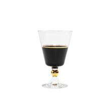 Load image into Gallery viewer, Set of 6 Black Water Glasses with Gold Trim and Clear Stem
