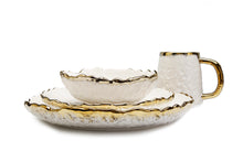 Load image into Gallery viewer, 4 Piece White Dinner Set Speckled Gold Design