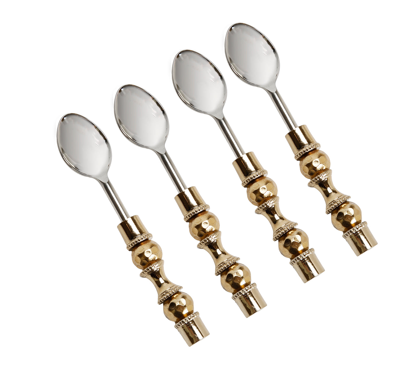 Dessert Spoon with Gold Textured Hammered Beaded Handle- S/4