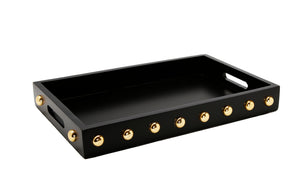Black Decorative Serving Tray With Shiny Gold Ball Design