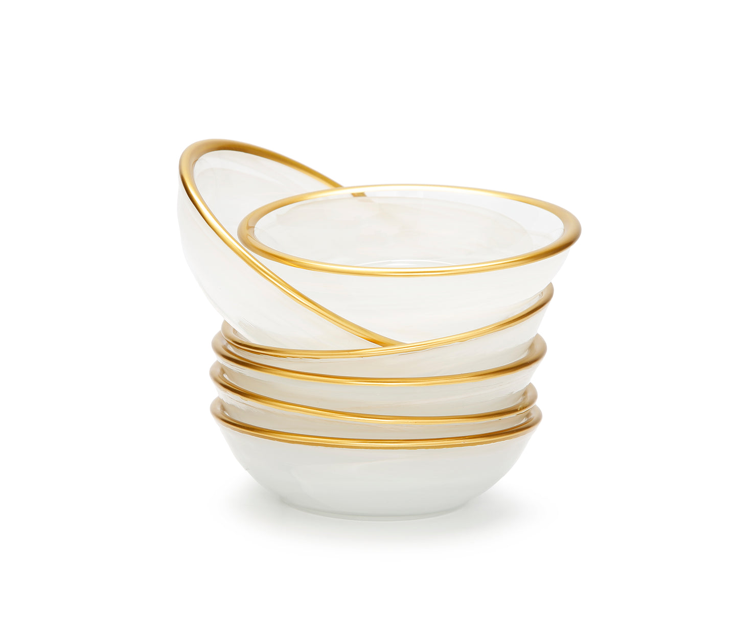 Set of 6 Alabaster White Dip Bowls with Gold Rim