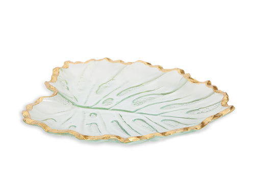 Glass Leaf Dish with Gold Rim 9.5