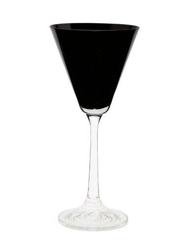 Set of 6 V-Shaped Black Shot Glasses with Clear Stem