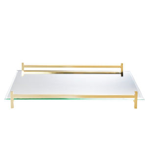 15.75"L  Glass Oblong Tray with Gold Handles