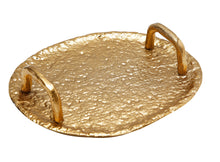Load image into Gallery viewer, Textured Gold Round Tray with Handles